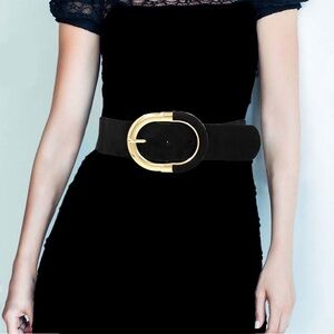 Print Belt with Gold Buckle